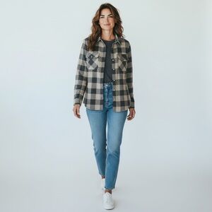 Faherty Legend Sweater Shirt Womens L Charcoal Grey Shacket Long Sleeve